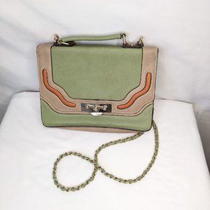 Melie Bianco Tan & Green Purse w/ Chain Strap